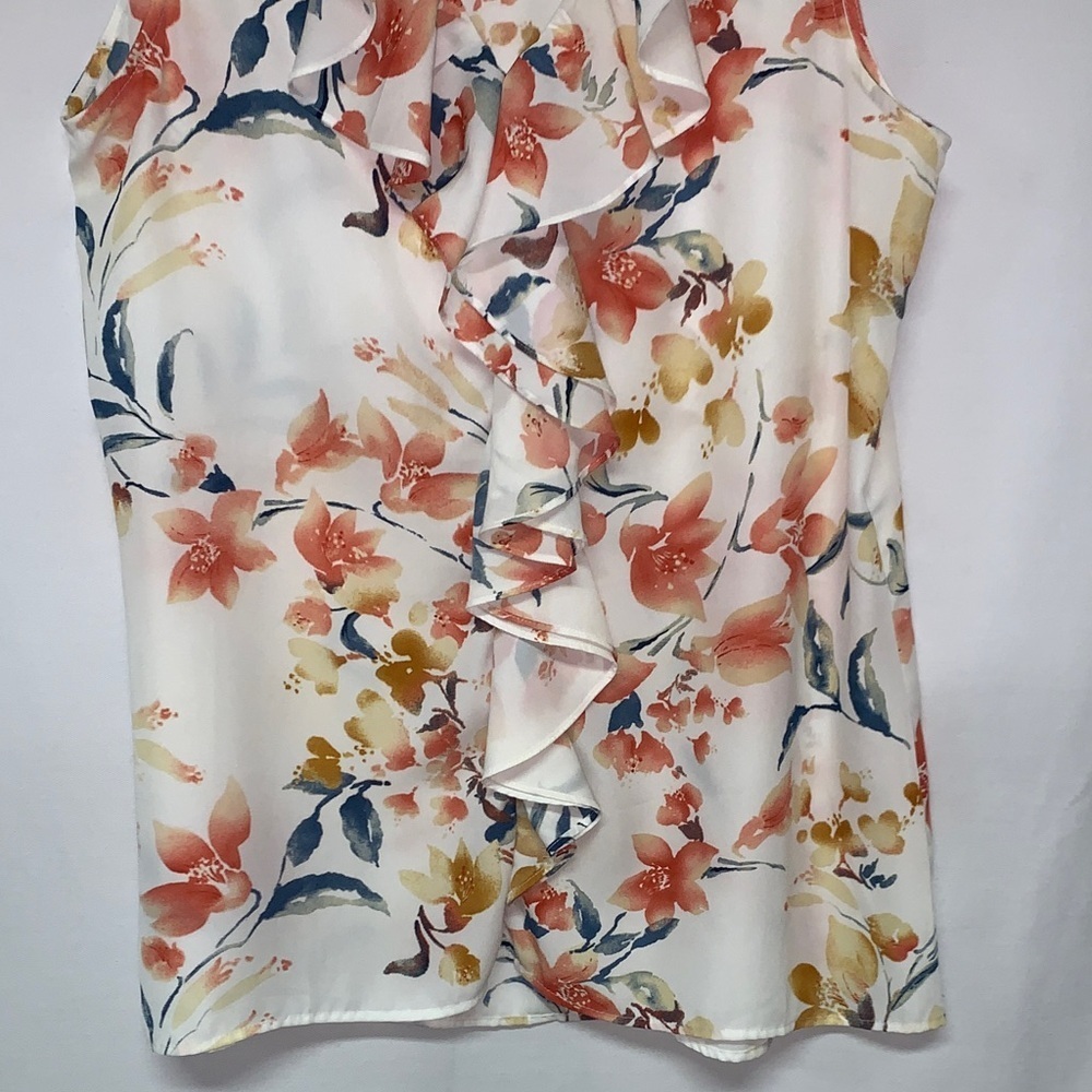 NY Collection Floral Ruffle Blouse - Peach and Gold - Picture 4 of 12